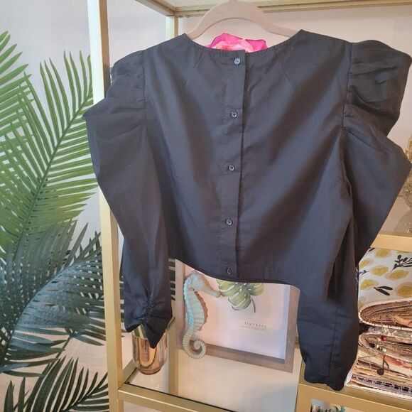 Vestique Crop Puff Sleeve Statement Top in Black - Size Large Long/3/4's… - Picture 5 of 7